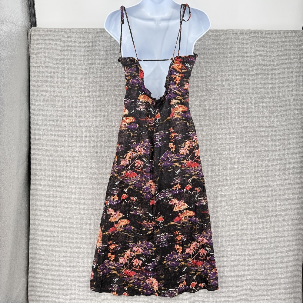 Free People Dress Womens 4 Black Flamingo Tropical Linen Maxi Strappy Open‎ Back - Picture 2 of 15